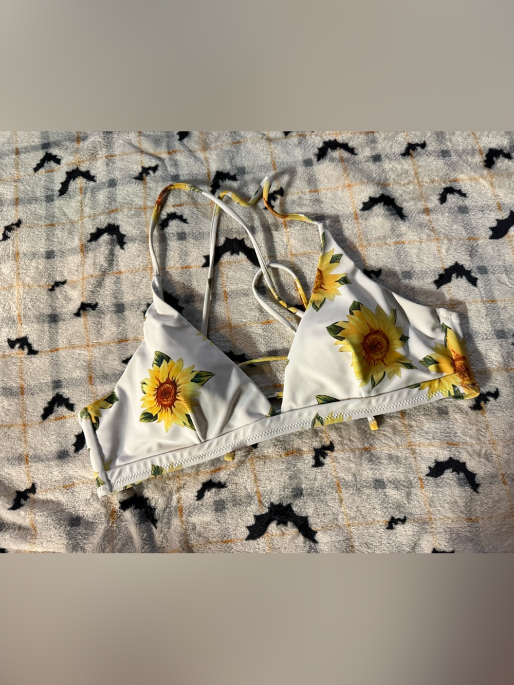 White Sunflower Triangle Bikini Top